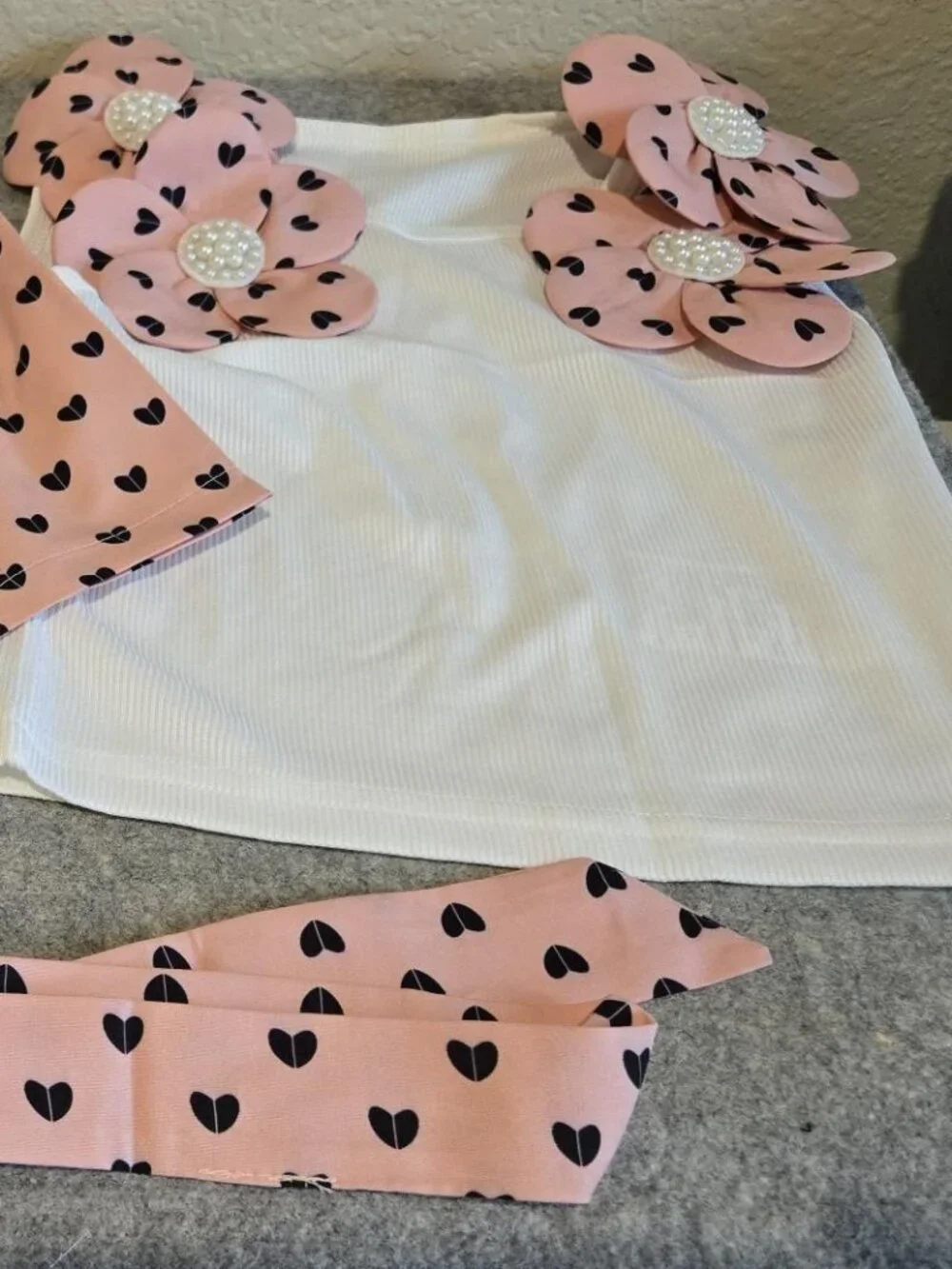 3-Piece Heart Print Short Set 3D Flower Applique Top and Boutique Summer Outfit